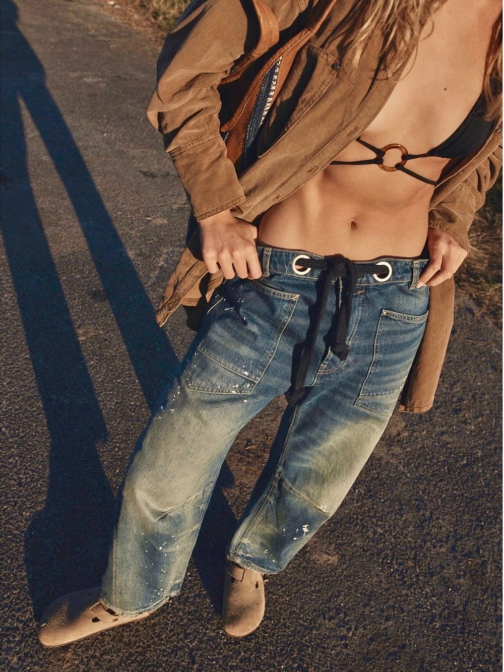 NWT Free People x We The Free Moxie Belted Barrel Jeans in Timeless Blue